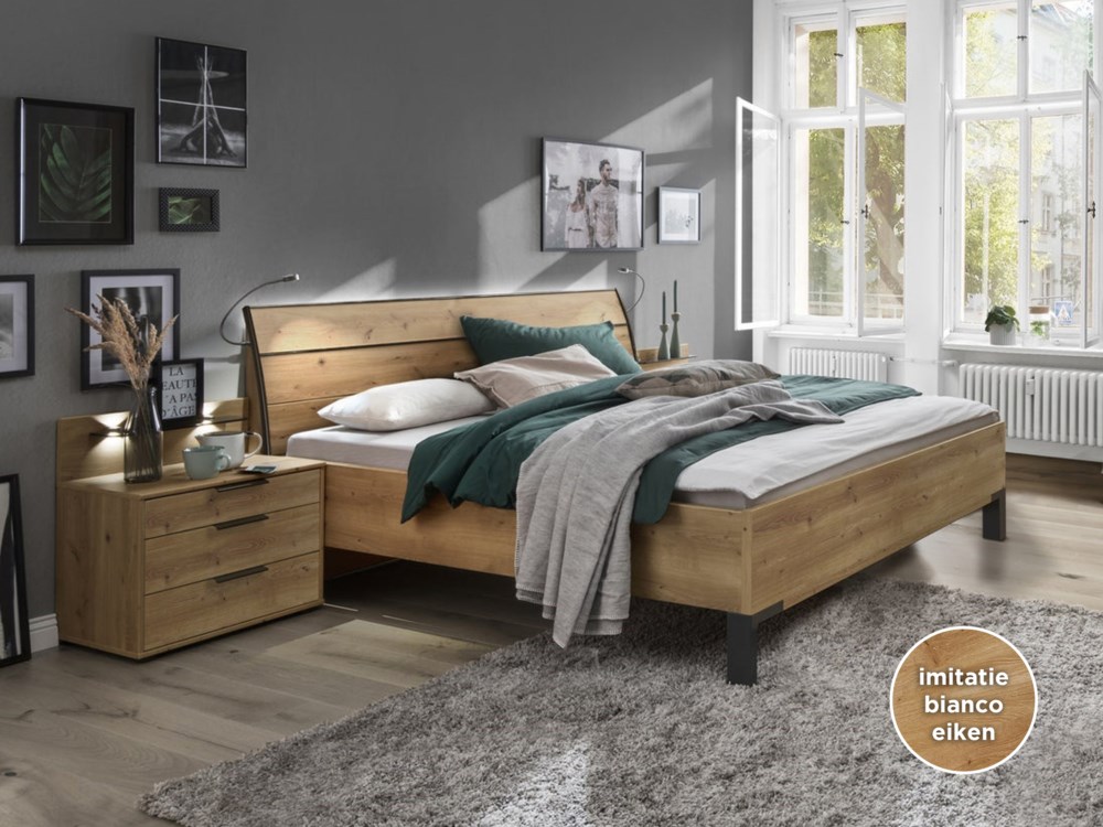 Ledikant Rota met houten hoofdbord rawsteel | 120x220 | totaalBED | Twijfelaar bed