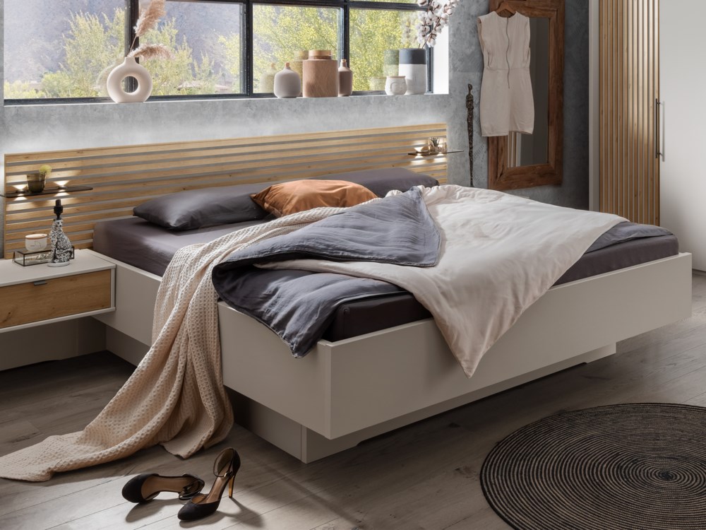 Ledikant Leon met lamellen in bianco eiken en nachtkastjes optie | 160x220 | totaalBED | 2-persoons bed